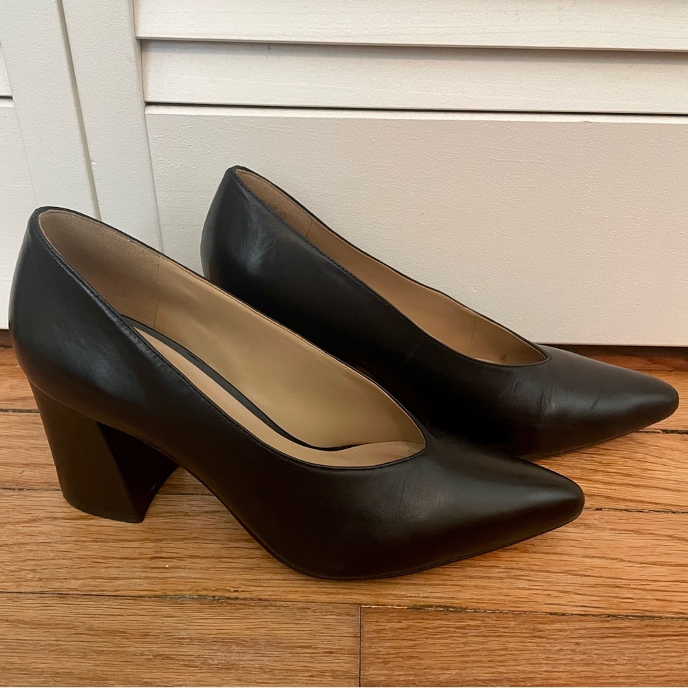 Naturalizer Hope Black Leather Block Heel Pumps Size 7.5